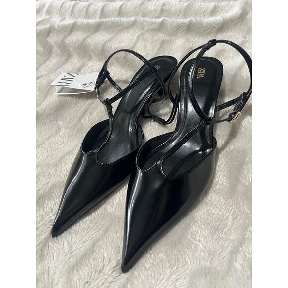 ZARA Pointed Toe Slingback Heels NWT Black US 8 EUR 39 NWT - Picture 13 of 16
